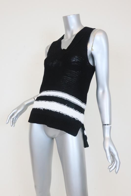 Rag &amp; Bone Top Dina Black/White Striped Cotton-Blend Size Small Sweater Vest available at CelebrityOwned.com img_3