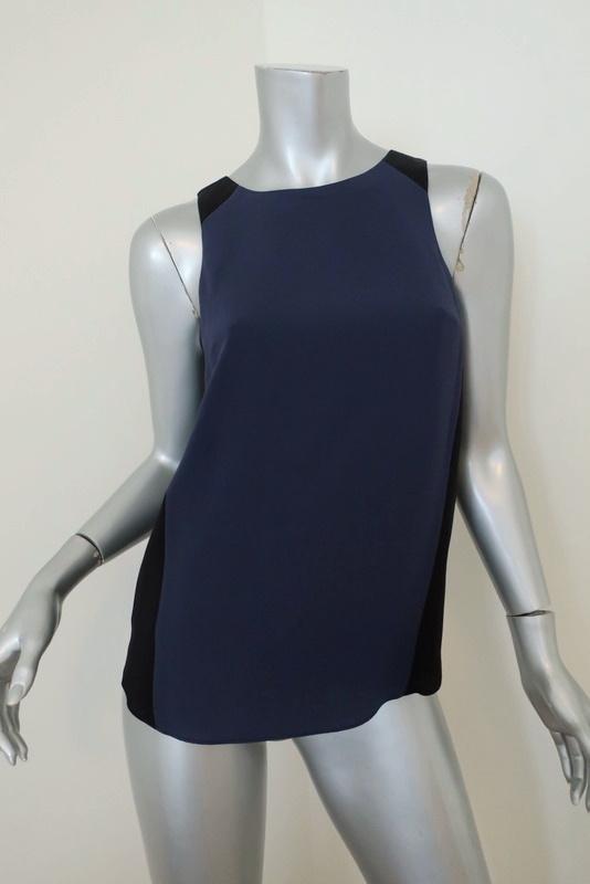 Rag & Bone Top Navy/Black Colorblock Crepe Size Small Sleeveless Zip-Back Blouse available at CelebrityOwned.com img_1