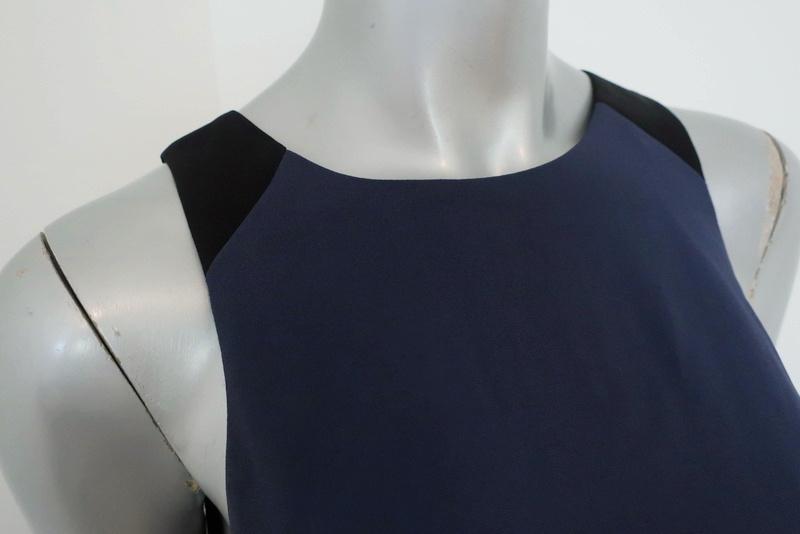 Rag &amp; Bone Top Navy/Black Colorblock Crepe Size Small Sleeveless Zip-Back Blouse available at CelebrityOwned.com img_2