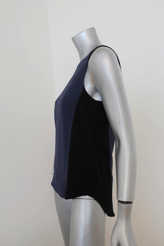 Rag &amp; Bone Top Navy/Black Colorblock Crepe Size Small Sleeveless Zip-Back Blouse available at CelebrityOwned.com img_4