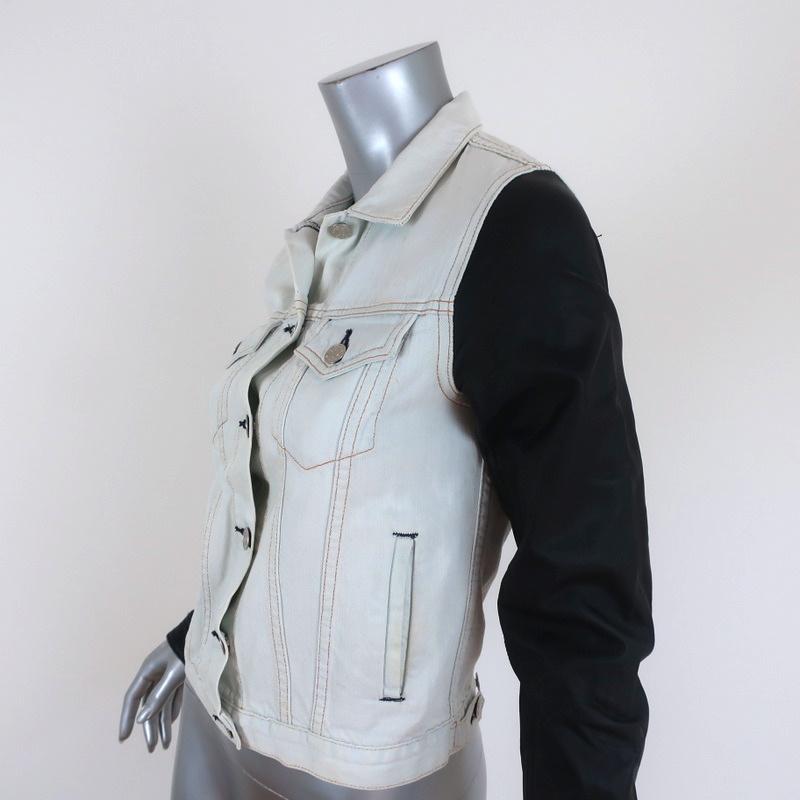 Rag &amp; Bone/JEAN Jean Jacket with Leather Sleeves Bleach Out/Black Size Small available at CelebrityOwned.com img_3