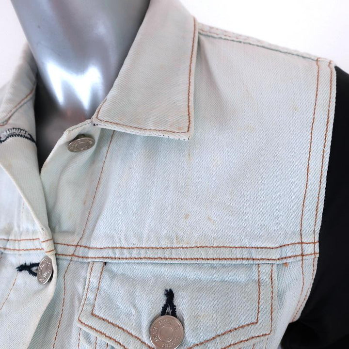 Rag &amp; Bone/JEAN Jean Jacket with Leather Sleeves Bleach Out/Black Size Small available at CelebrityOwned.com img_4