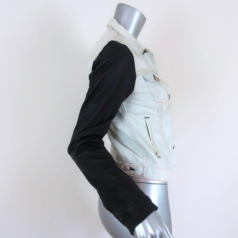 Rag &amp; Bone/JEAN Jean Jacket with Leather Sleeves Bleach Out/Black Size Small available at CelebrityOwned.com img_5