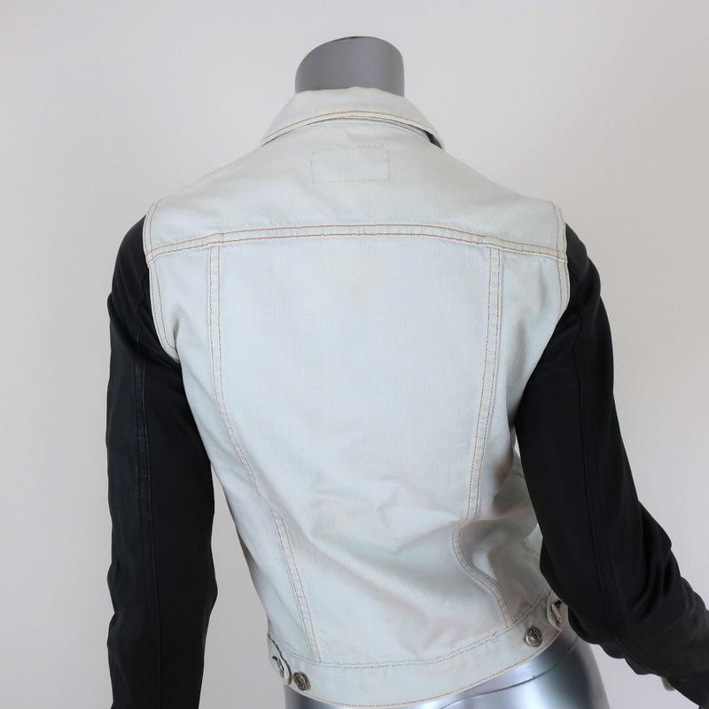 Rag &amp; Bone/JEAN Jean Jacket with Leather Sleeves Bleach Out/Black Size Small available at CelebrityOwned.com img_6
