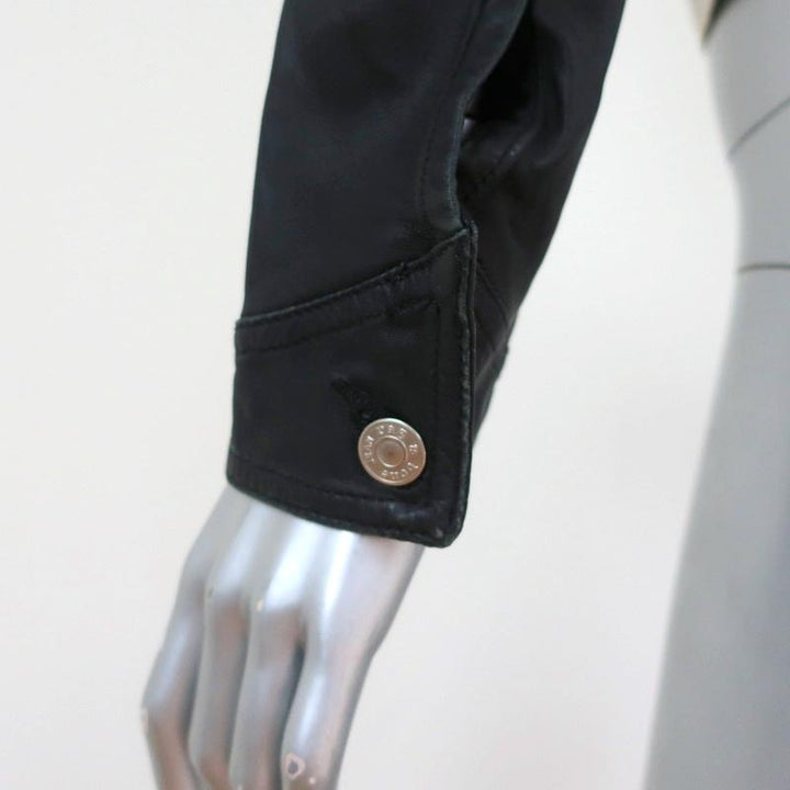 Rag &amp; Bone/JEAN Jean Jacket with Leather Sleeves Bleach Out/Black Size Small available at CelebrityOwned.com img_7