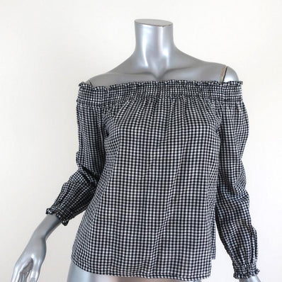 Rag & Bone/JEAN Off the Shoulder Top Drew Black & White Gingham Size Extra Small available at CelebrityOwned.com img_1