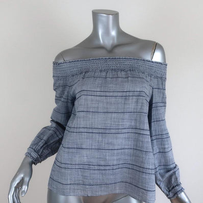 Rag & Bone/JEAN Off the Shoulder Top Drew Blue Striped Cotton Size Extra Small available at CelebrityOwned.com img_1