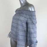 Rag & Bone/JEAN Off the Shoulder Top Drew Blue Striped Cotton Size Extra Small available at CelebrityOwned.com img_2