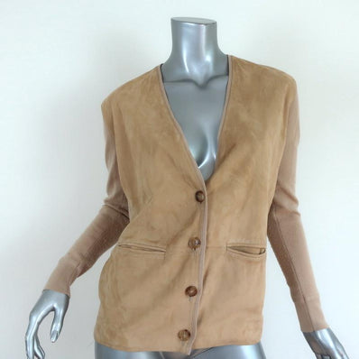 Ralph Lauren Suede Front Cardigan Sweater Beige Knit Size Extra Small available at CelebrityOwned.com img_1