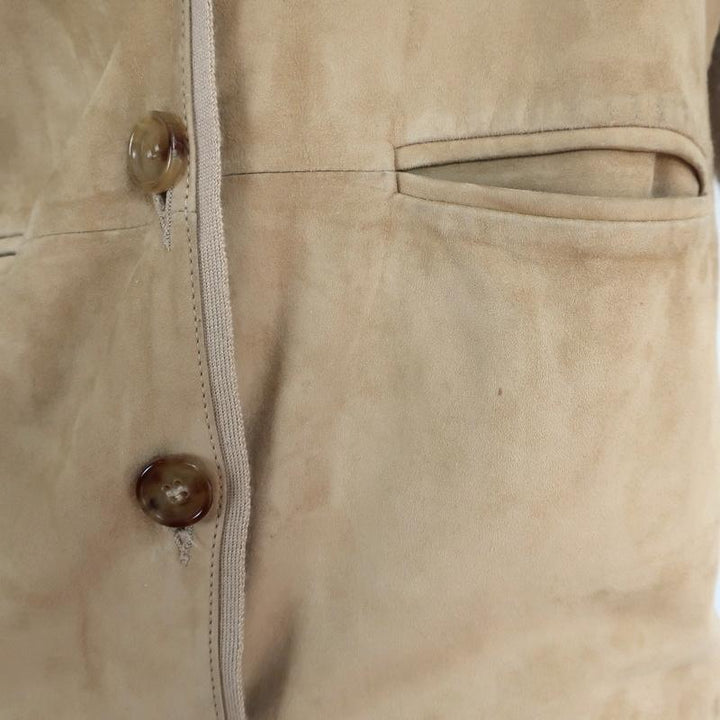 Ralph Lauren Suede Front Cardigan Sweater Beige Knit Size Extra Small available at CelebrityOwned.com img_2