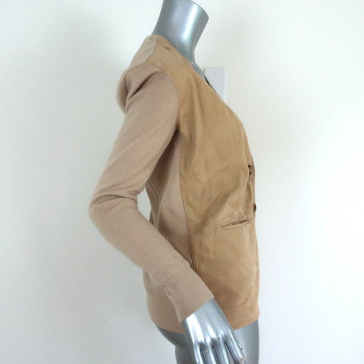 Ralph Lauren Suede Front Cardigan Sweater Beige Knit Size Extra Small available at CelebrityOwned.com img_4
