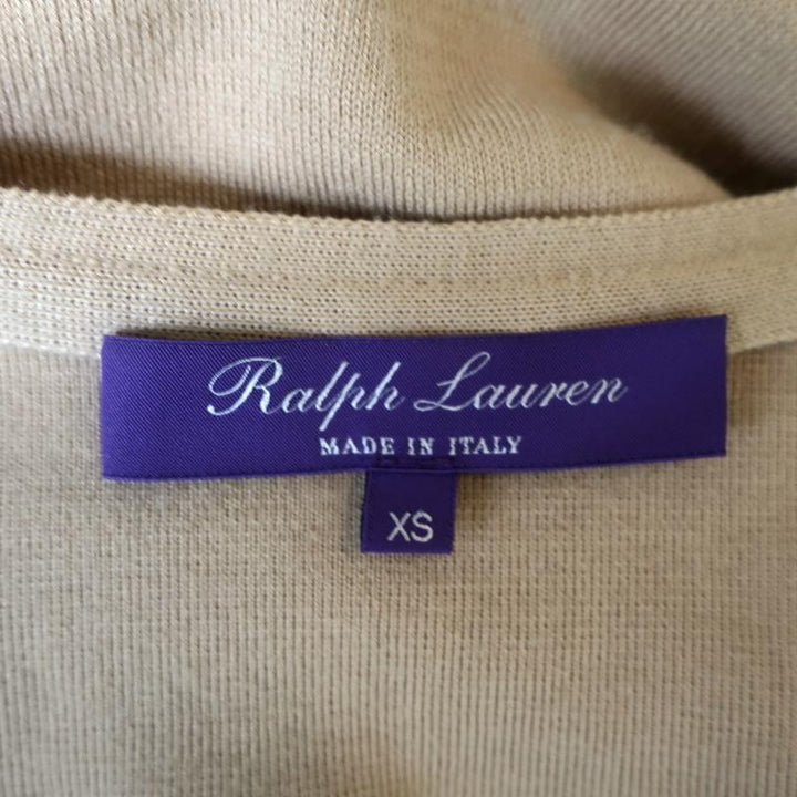 Ralph Lauren Suede Front Cardigan Sweater Beige Knit Size Extra Small available at CelebrityOwned.com img_7