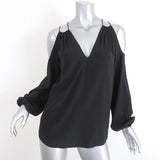 Ramy Brook Cold Shoulder Top Gigi Black Stretch Silk Blouse Size Extra Small available at CelebrityOwned.com img_1