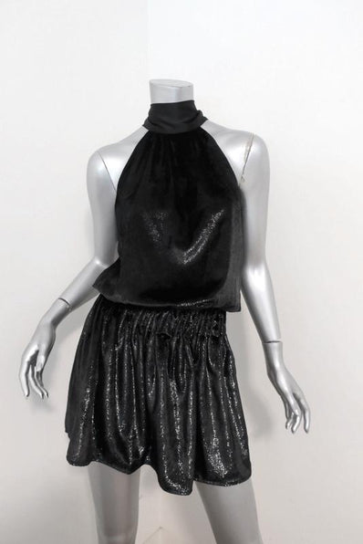 Ramy Brook Mini Dress Lori Black Metallic Velvet Size Extra Extra Small NEW available at CelebrityOwned.com img_1