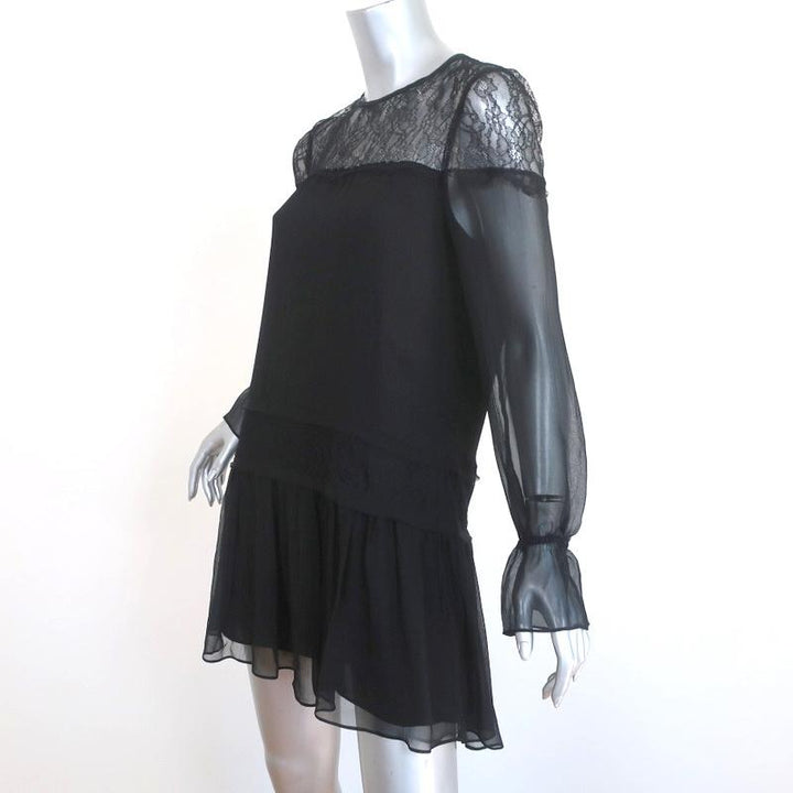 Ramy Brook Mini Dress Watson Black Lace-Trim Silk Size Extra Small Long Sleeve available at CelebrityOwned.com img_2