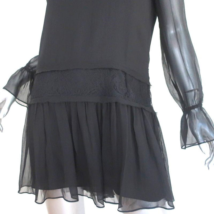 Ramy Brook Mini Dress Watson Black Lace-Trim Silk Size Extra Small Long Sleeve available at CelebrityOwned.com img_4