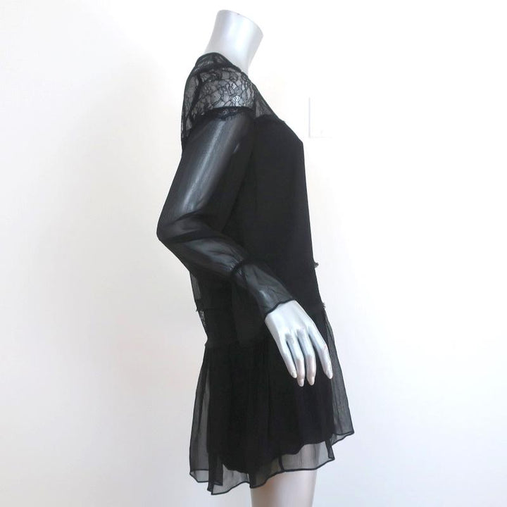 Ramy Brook Mini Dress Watson Black Lace-Trim Silk Size Extra Small Long Sleeve available at CelebrityOwned.com img_5
