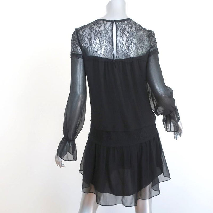 Ramy Brook Mini Dress Watson Black Lace-Trim Silk Size Extra Small Long Sleeve available at CelebrityOwned.com img_6