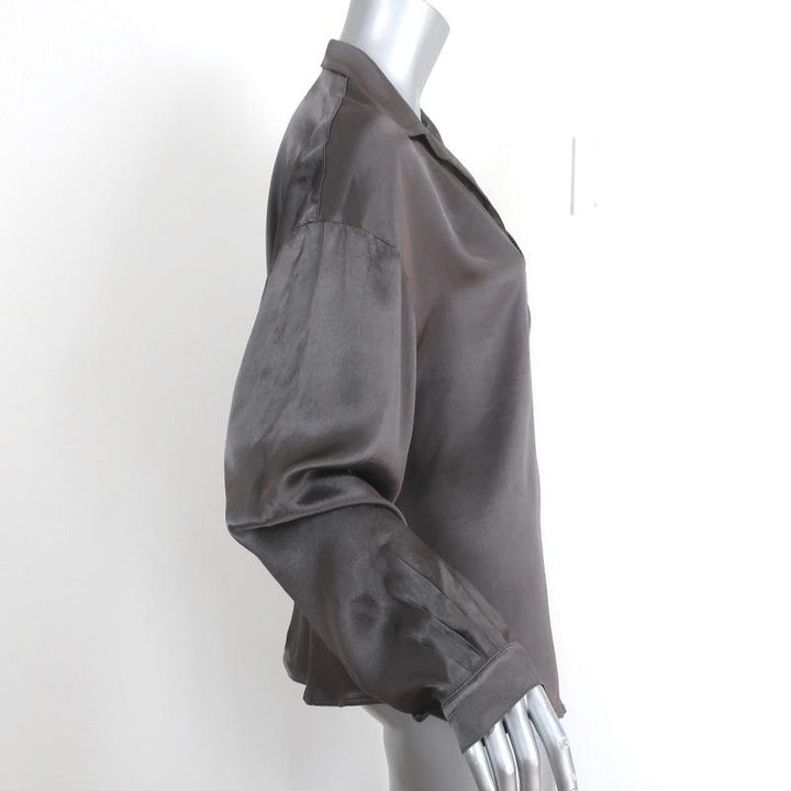 Raquel Allegra Collared Popover Blouse Gray Satin Size 3 Long Sleeve Top-img_[image_position} from CelebrityOwned.com