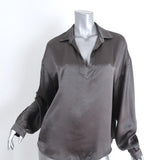 Raquel Allegra Collared Popover Blouse Gray Satin Size 3 Long Sleeve Top-img_[image_position} from CelebrityOwned.com