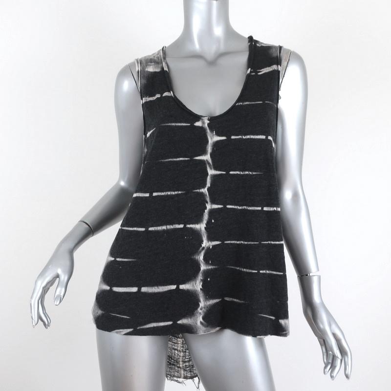 Raquel Allegra Tie Dye Shredded Tank Top Charcoal Size 1 available at CelebrityOwned.com img_2