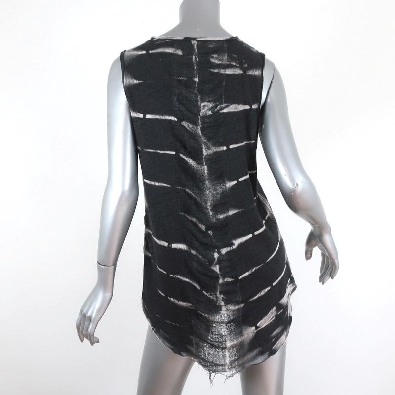 Raquel Allegra Tie Dye Shredded Tank Top Charcoal Size 1 available at CelebrityOwned.com img_5