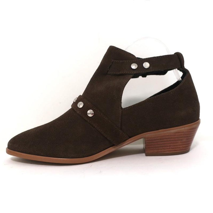 Rebecca Minkoff Abigail Buckle Booties Brown Suede Size 9 Cutout Ankle Boots available at CelebrityOwned.com img_7