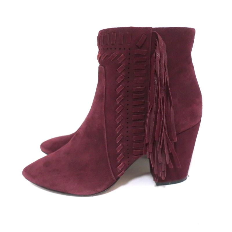 Rebecca Minkoff Fringe Ankle Boots Ilan Wine Suede Size 9 Pointed Toe Booties available at CelebrityOwned.com img_5