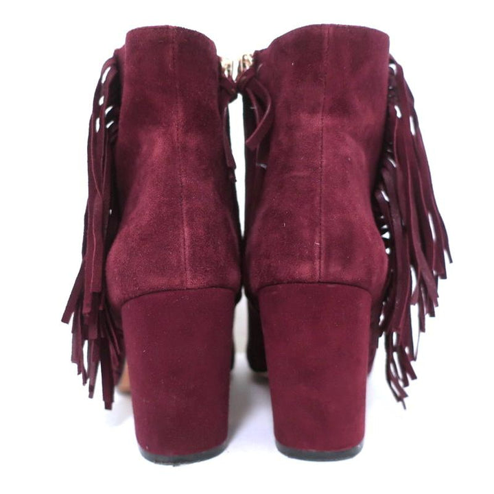 Rebecca Minkoff Fringe Ankle Boots Ilan Wine Suede Size 9 Pointed Toe Booties available at CelebrityOwned.com img_7