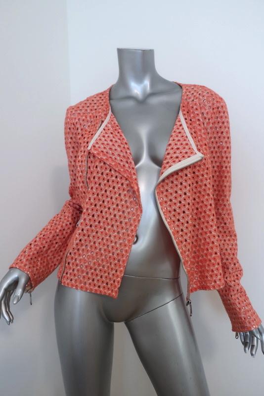 Rebecca Minkoff Moto Jacket Reynolds Peach Eyelet-Embroidered Cotton Size Medium available at CelebrityOwned.com img_1