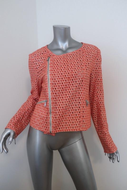 Rebecca Minkoff Moto Jacket Reynolds Peach Eyelet-Embroidered Cotton Size Medium available at CelebrityOwned.com img_2