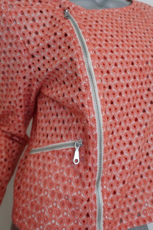 Rebecca Minkoff Moto Jacket Reynolds Peach Eyelet-Embroidered Cotton Size Medium available at CelebrityOwned.com img_3