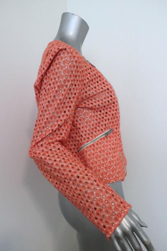 Rebecca Minkoff Moto Jacket Reynolds Peach Eyelet-Embroidered Cotton Size Medium available at CelebrityOwned.com img_4