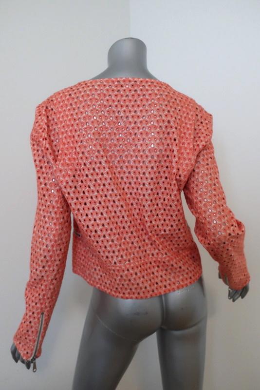 Rebecca Minkoff Moto Jacket Reynolds Peach Eyelet-Embroidered Cotton Size Medium available at CelebrityOwned.com img_6
