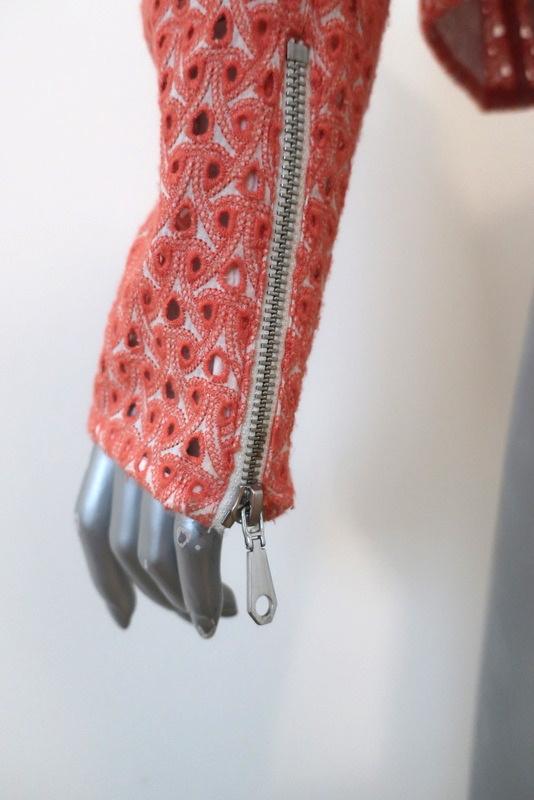 Rebecca Minkoff Moto Jacket Reynolds Peach Eyelet-Embroidered Cotton Size Medium available at CelebrityOwned.com img_7