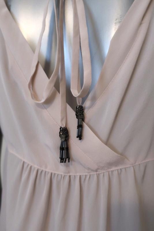 Rebecca Taylor Beaded Tank Top Blush Silk Size 8 Tassel Tie Sleeveless Blouse available at CelebrityOwned.com img_5