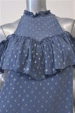 Rebecca Taylor Cold Shoulder Top Blue Metallic Dot Chiffon Size 0 Ruffle Blouse available at CelebrityOwned.com img_3