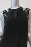 Rebecca Taylor Cutout Shoulder Tank Top Black Crystal-Embellished Silk Size 0 available at CelebrityOwned.com img_3