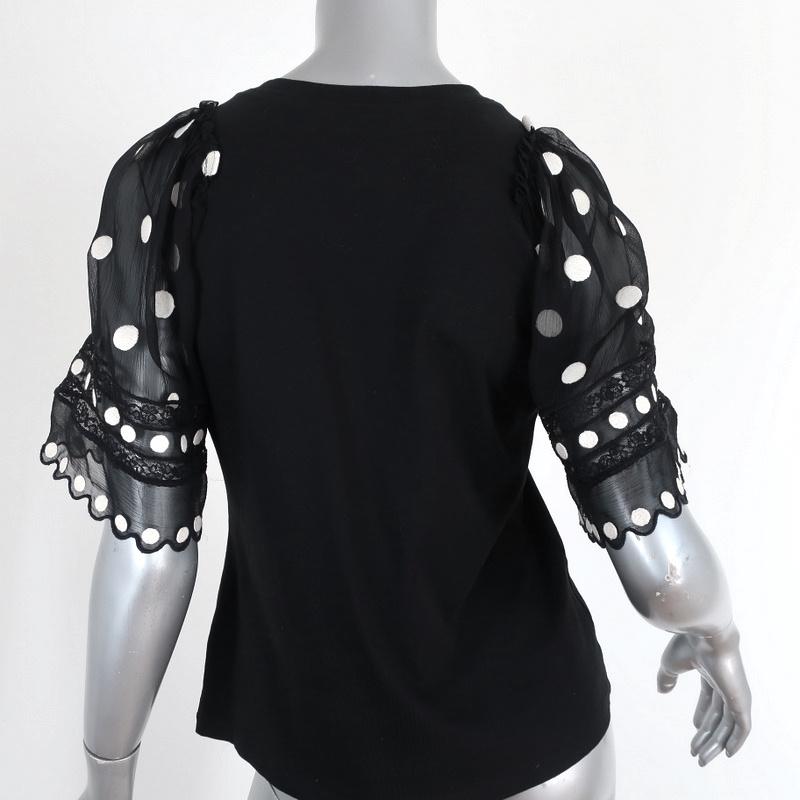 Rebecca Taylor Dot Embroidered Sleeve Top Black Size Small Short Sleeve Tee Rebecca Taylor Dot Embroidered Sleeve Top Black Size Small Short Sleeve Tee