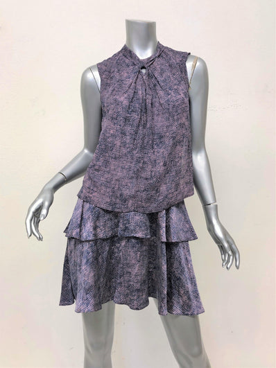 Rebecca Taylor Dress Purple/Pink Static Silk Size 0 Sleeveless Layered Mini available at CelebrityOwned.com img_1
