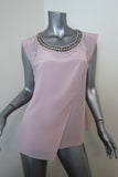 Rebecca Taylor Embellished Neck Blouse Lilac Silk Size 10 Asymmetrical Top available at CelebrityOwned.com img_1
