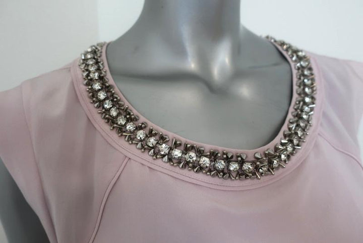 Rebecca Taylor Embellished Neck Blouse Lilac Silk Size 10 Asymmetrical Top available at CelebrityOwned.com img_3
