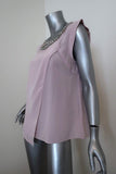 Rebecca Taylor Embellished Neck Blouse Lilac Silk Size 10 Asymmetrical Top available at CelebrityOwned.com img_4