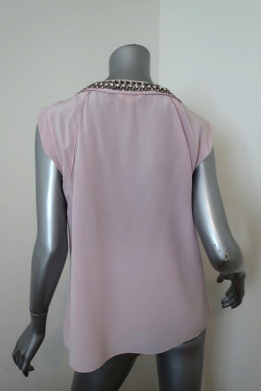 Rebecca Taylor Embellished Neck Blouse Lilac Silk Size 10 Asymmetrical Top available at CelebrityOwned.com img_5