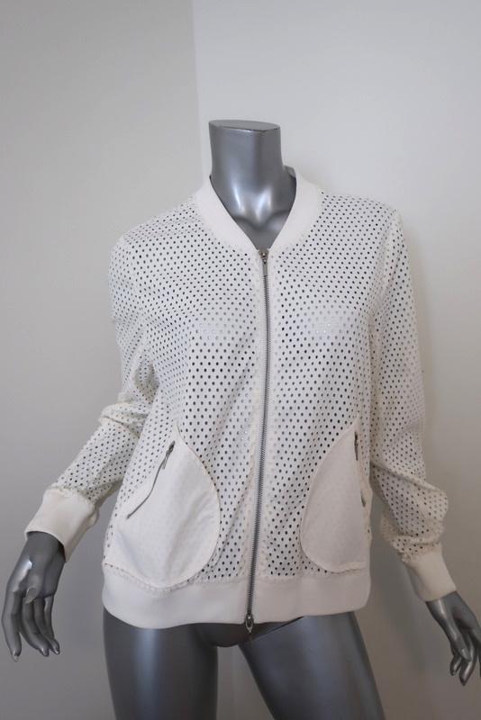 Rebecca Taylor Laser Cut Bomber Jacket White Twill Size 10 available at CelebrityOwned.com img_1