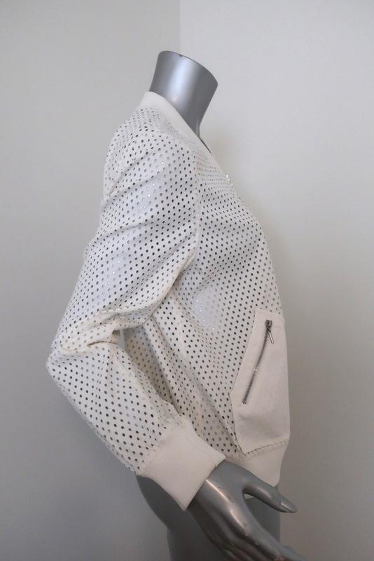 Rebecca Taylor Laser Cut Bomber Jacket White Twill Size 10 available at CelebrityOwned.com img_3
