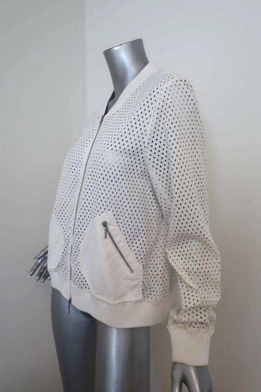 Rebecca Taylor Laser Cut Bomber Jacket White Twill Size 10 available at CelebrityOwned.com img_4