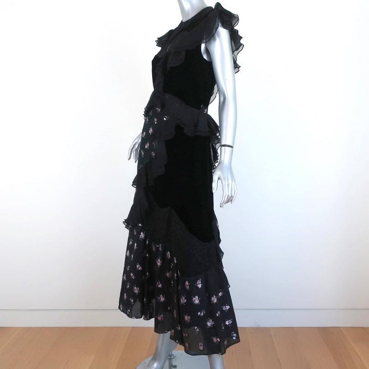 Rebecca Taylor Midi Dress Black Ruffle-Trim Velvet &amp; Floral Jacquard Size 2 available at CelebrityOwned.com img_2