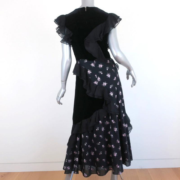 Rebecca Taylor Midi Dress Black Ruffle-Trim Velvet &amp; Floral Jacquard Size 2 available at CelebrityOwned.com img_6