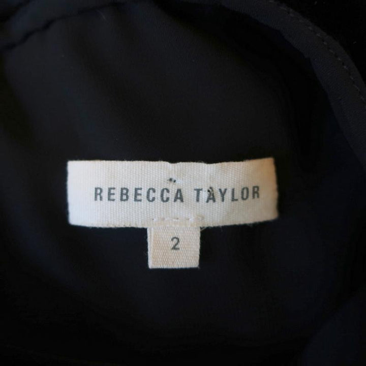 Rebecca Taylor Midi Dress Black Ruffle-Trim Velvet &amp; Floral Jacquard Size 2 available at CelebrityOwned.com img_7